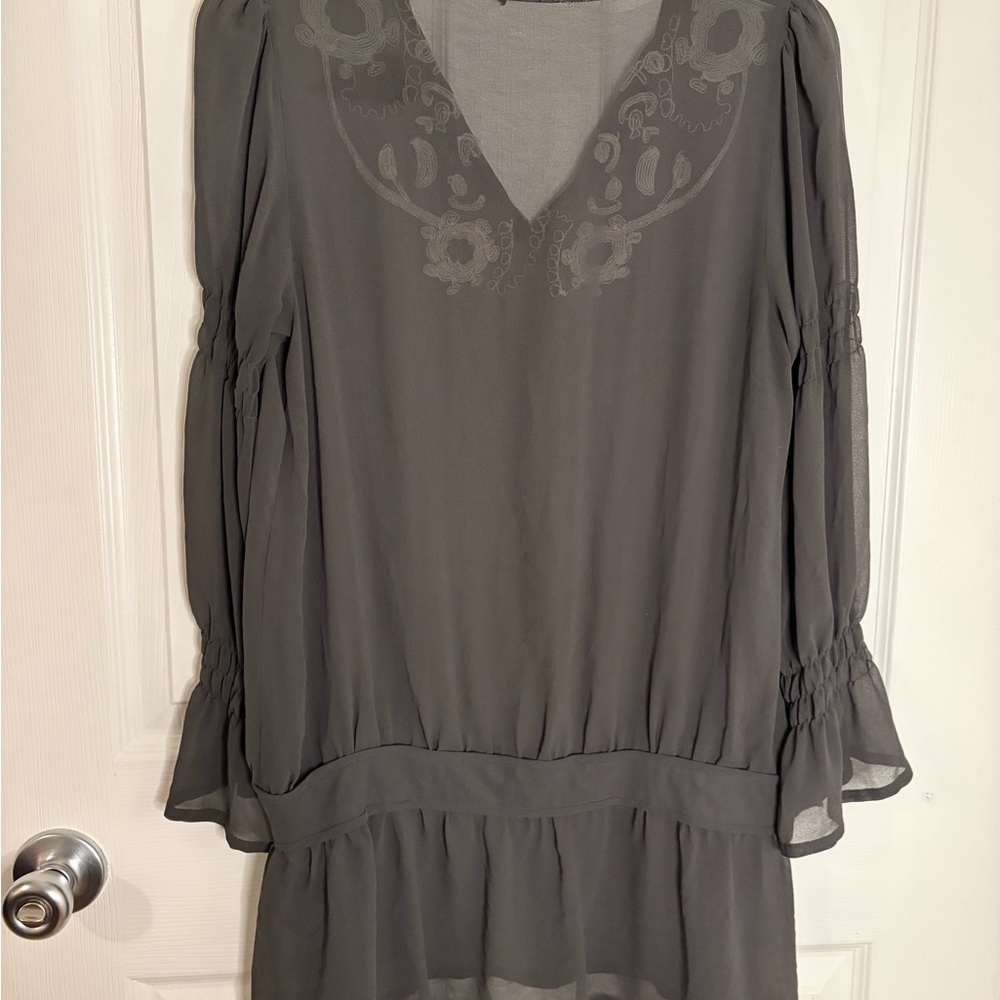 Bohemian Embroidered V-Neck Long Sleeve Top in Black and Cream - Picture 4 of 4